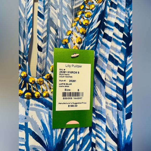 Lilly Pulitzer Colby Romper Lapis Blue Costa Verde Women’s Size Small - Picture 2 of 6